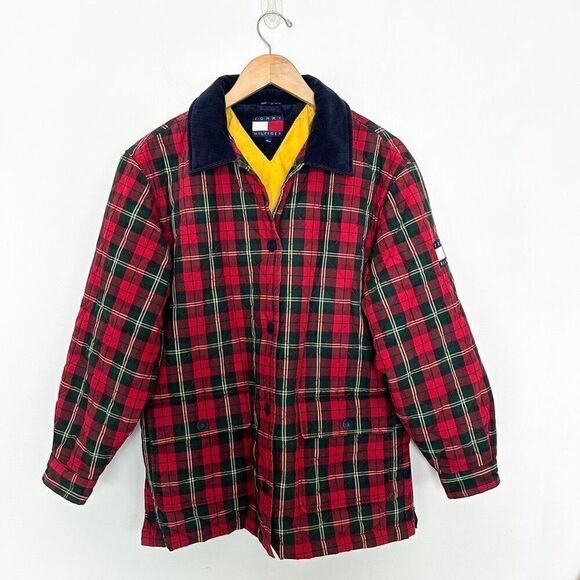 Tommy Hilfiger 1990’s Quilted Heritage Plaid Snap Button Down Corduroy Collar Ny - Picture 2 of 15